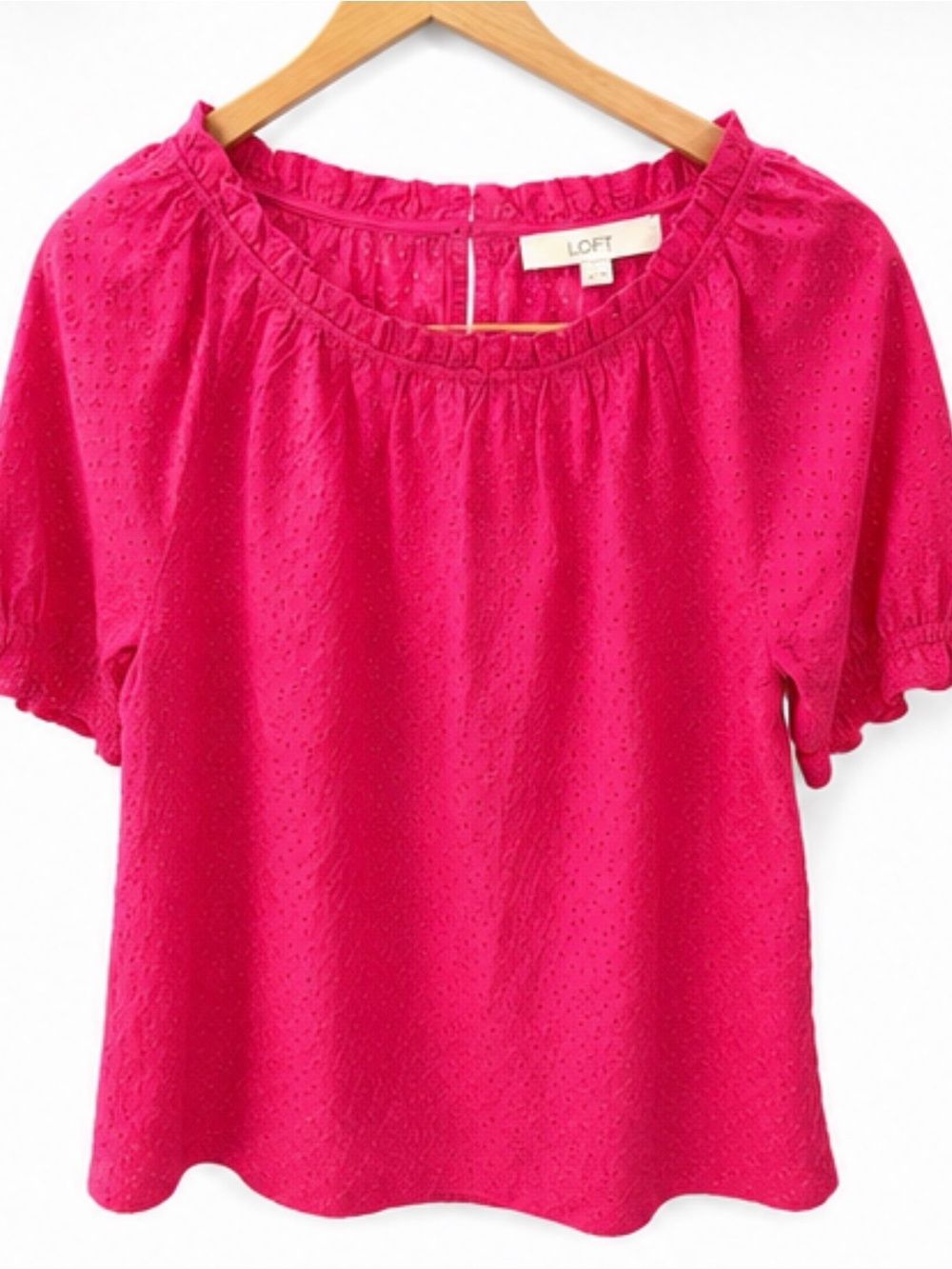 LOFT Hot Pink Eyelet Short Sleeve Blouse